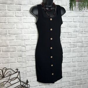 Iris Midnight Black Button Down Sleeveless Stretchy Knit Dress Size Medium